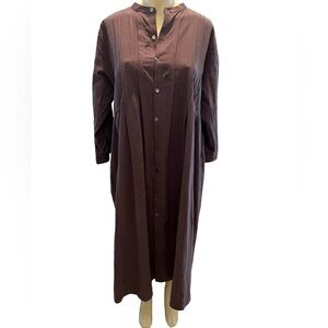 ICHI Random PinTuck Band Collar Long Shirtdress in Gray One Size for All​​​​